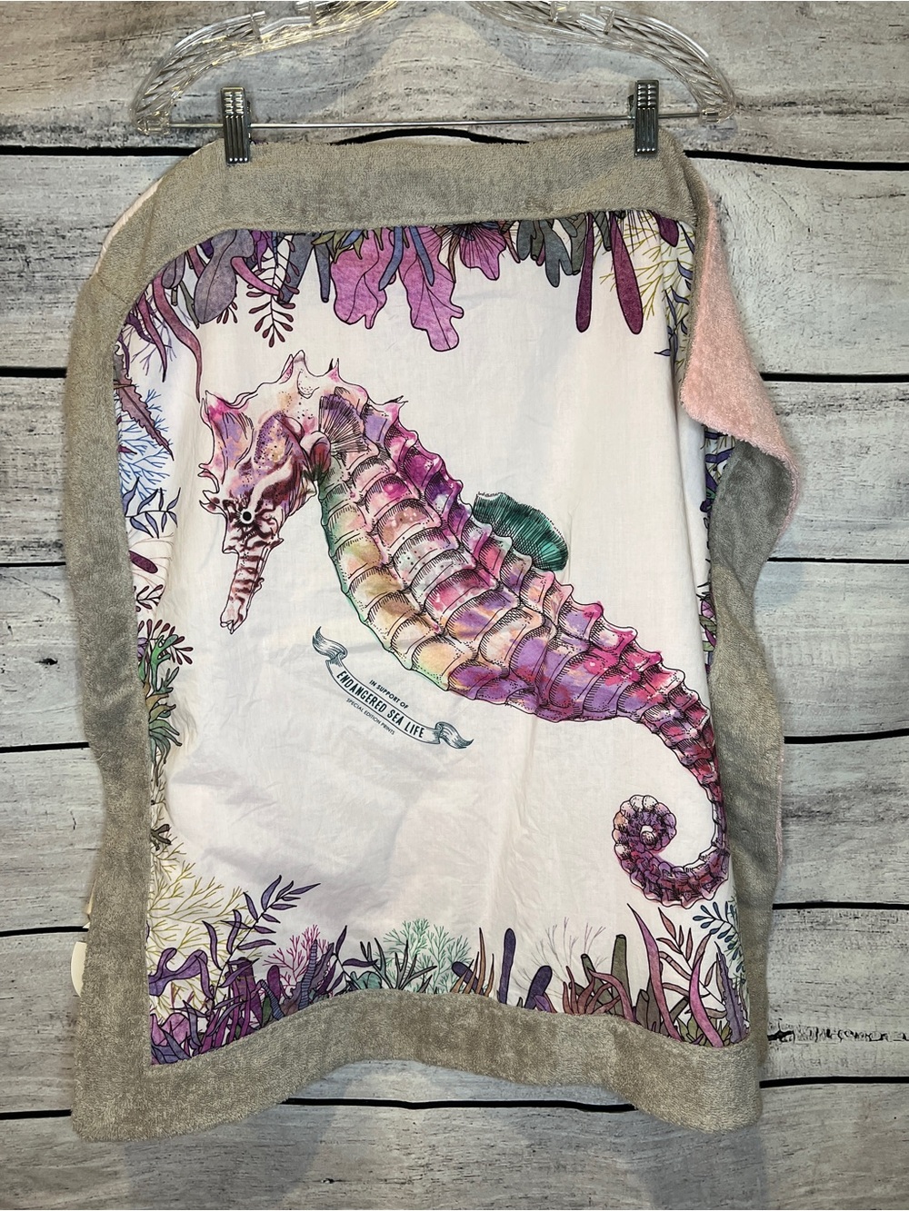 Sun of a Beach Baby Beach Towel Seahorse Seagrass Print Pink Green Grey Boutique